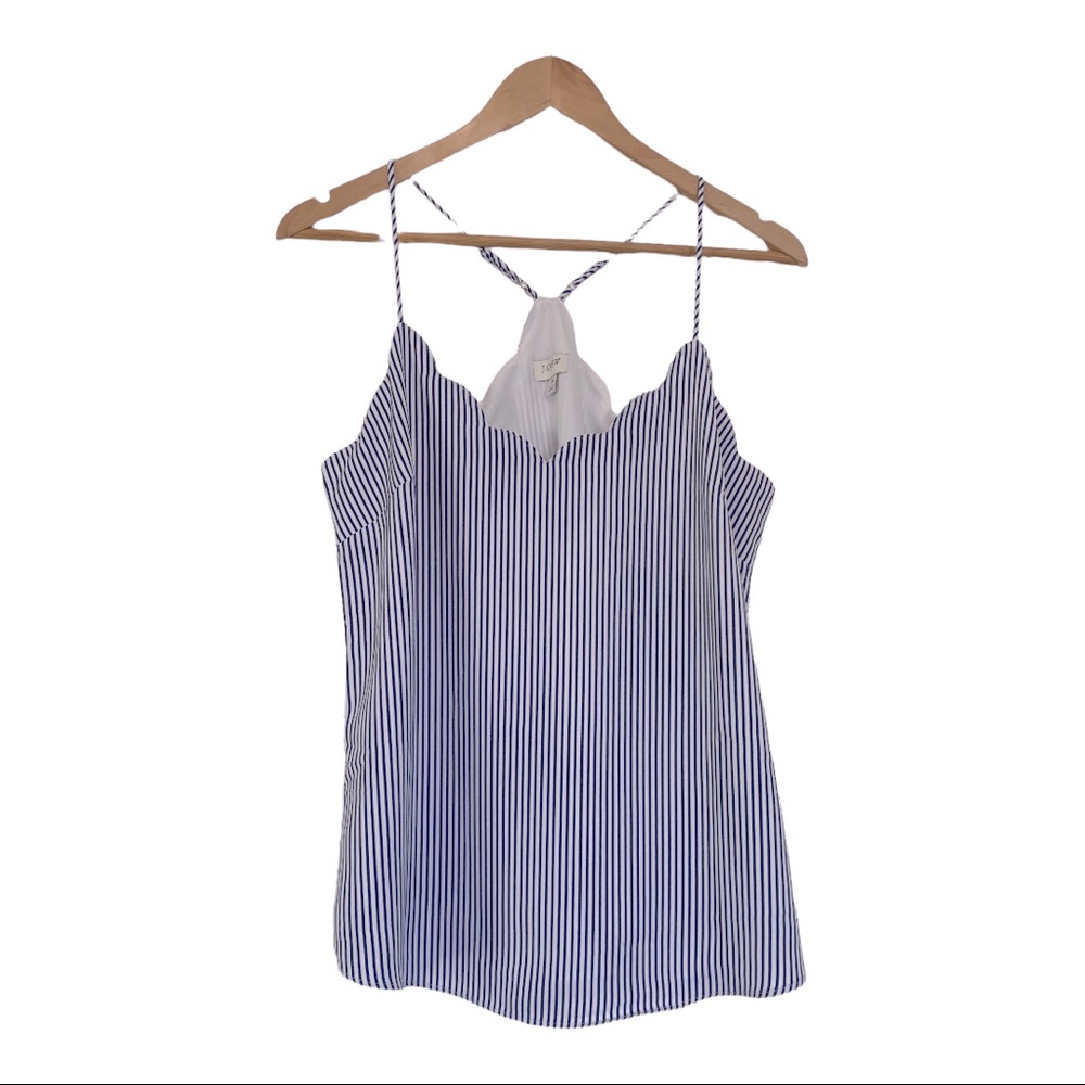 J.Crew Blue & White Pinstriped Scalloped Hem Tank Top 6